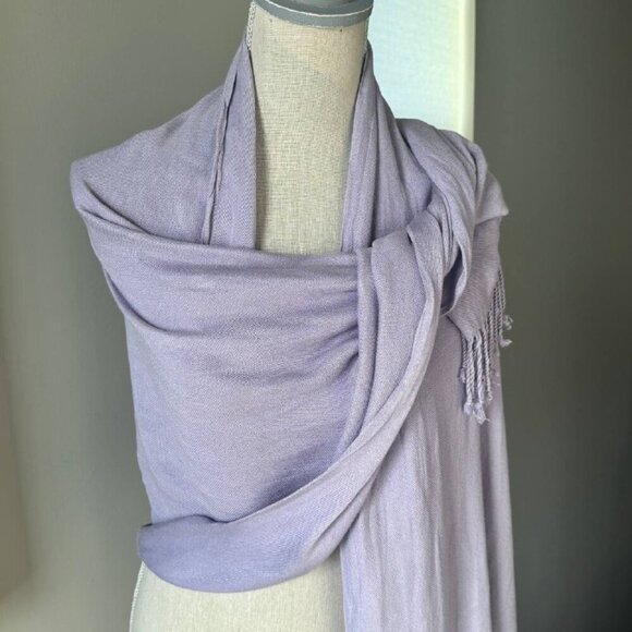 Silk Blend Multiway Scarf with Fringe in Beautiful Trendy Lilac Color - Picture 2 of 7